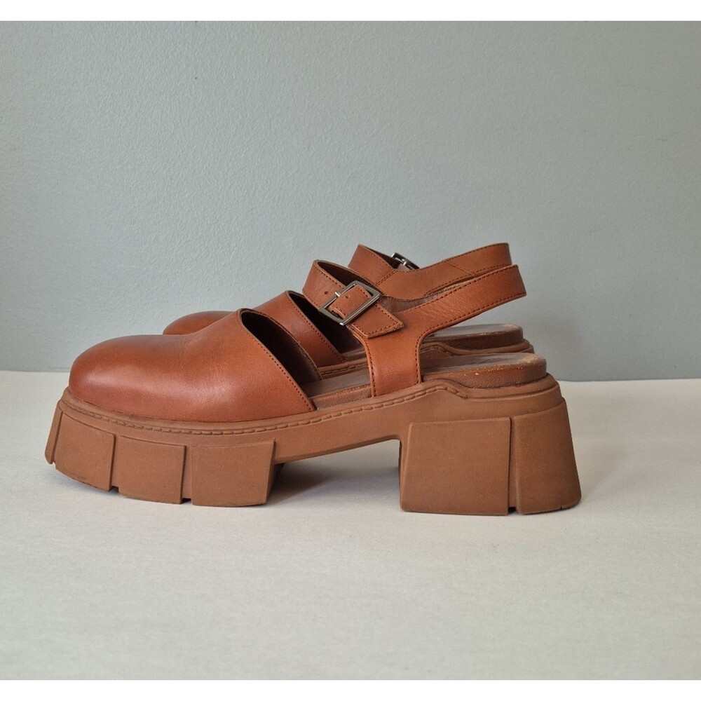 Free People Brown Leather Milan Closed Toe 3 Inch Platform Heels Womens 7.5 - Picture 4 of 8